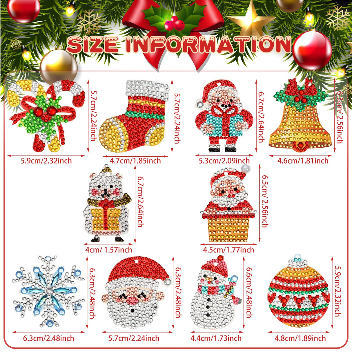 Jetec 20 Pcs Christmas Diamond Painting Ornaments Diamond Art Kits Crystal Painting Ornaments for Crafts Xmas Decor Jetec