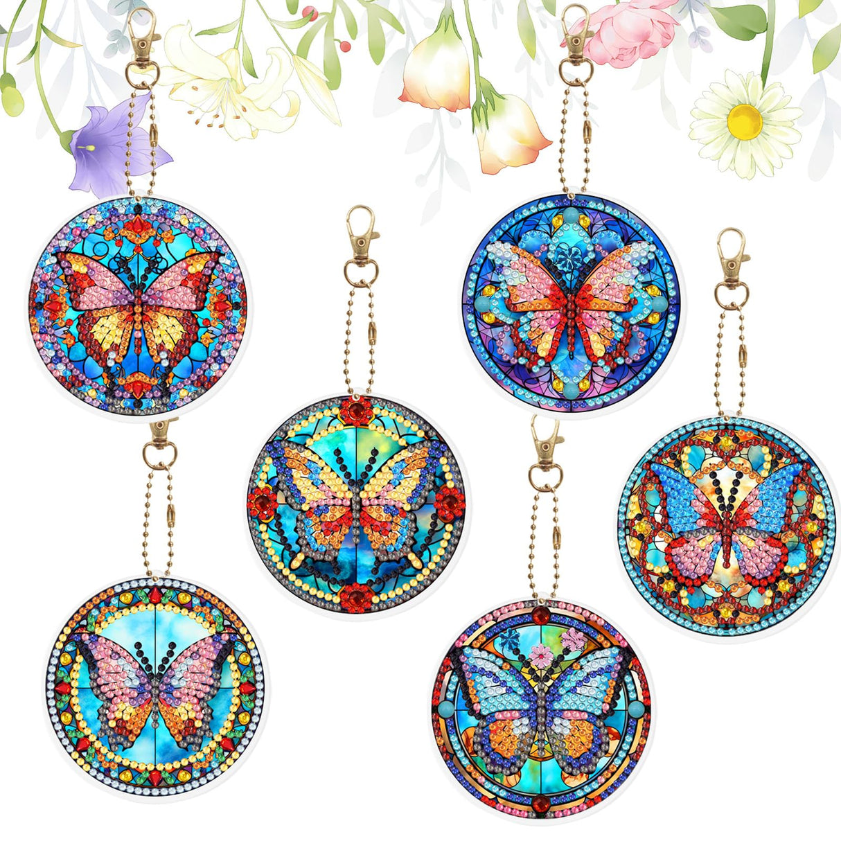KJMYYXGS Butterfly Diamond Painting Keychain Kit, 6Pcs Double Sided Mini Art Key Chains KJMYYXGS