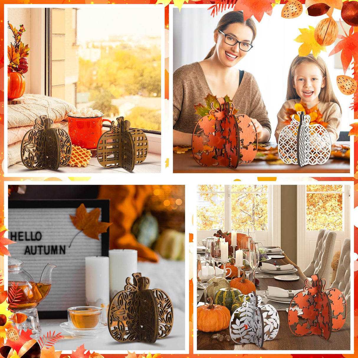 12 Pieces Fall Wooden Table Signs Pumpkin Wood Table Decor Autumn Tiered Tray Decor Thanksgiving Table Centerpieces Block Sign Farmhouse Fall Decorations for Home Party Decor Indoor Soaoo