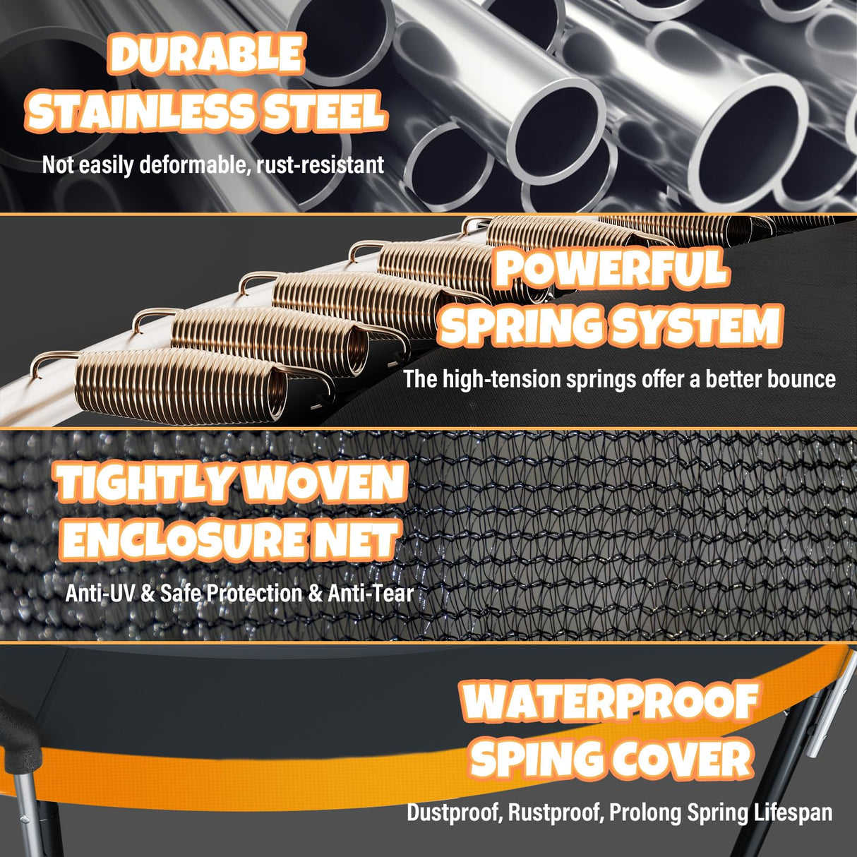 Kiivakii Trampoline 12FT 14FT, Outdoor Trampolines for Kids and Adults, Recreational Trampoline with Ladder & Enclosure Net, Heavy Duty Round Trampoline for Backyard Kiivakii