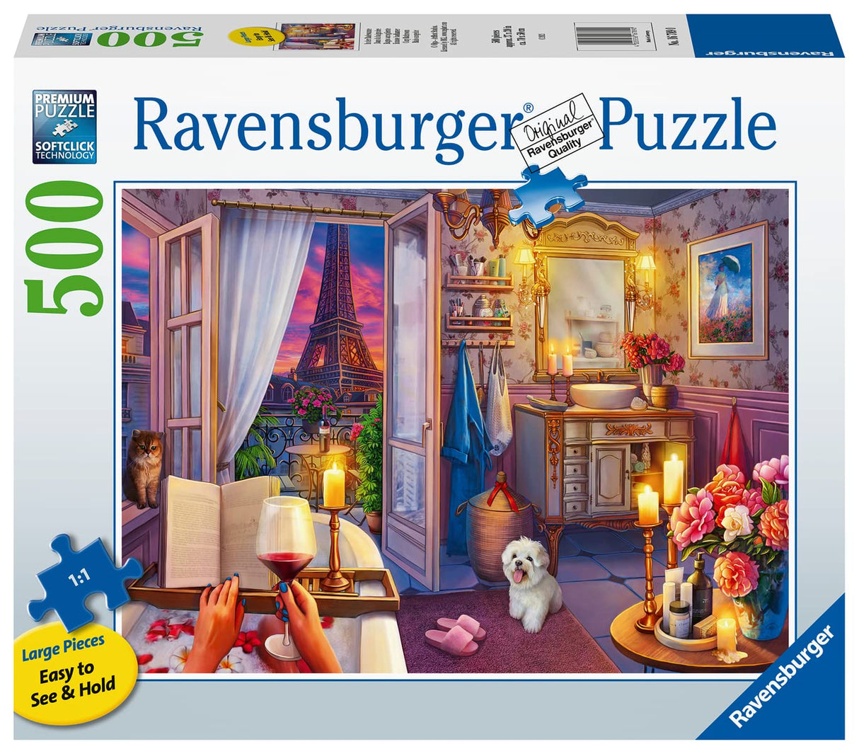 Ravensburger Cozy Bathroom Jigsaw Puzzle - 500 Piece Large Format | Adult Friendly | Unique Softclick Technology Vibrant & Glare-Free | FSC-Certified Sustainable Product Ravensburger