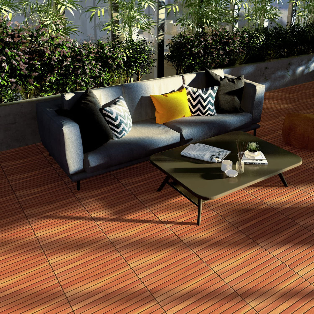 Solid Wood Interlocking Flooring Tiles (Pack of 10, 12" x 12"), Acacia Deck Tiles, Floor Tiles for Both Indoor and Outdoor Use, Waterproof All Weather, 9 Slat (12 x 12, 9 Slat) HOUSE84VN