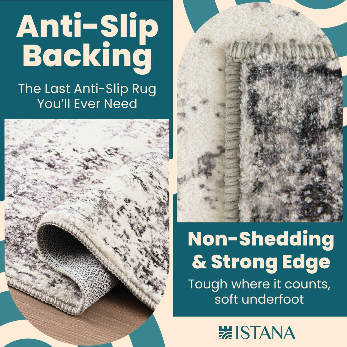 Istana Hallway Runner Rug 2x6 - White Cream/Grey Kitchen Rugs Non Slip Washable -Silk's Soft Touch Carpet Runner - Stylish Rug Runner for Home Istana