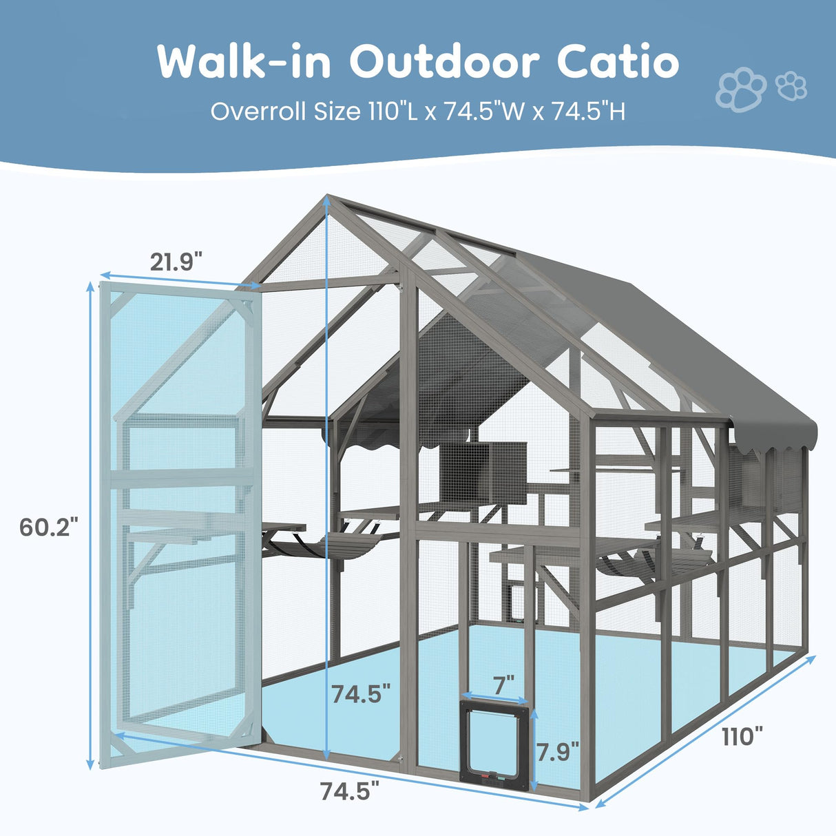 Fansafurn Extra Large Catio – Walk-in Outdoor Cat Enclosure for Multiple Cats, 110" Multi-Level Wood Cat Patio Playpen with Weatherproof Roof, Bridges, Condos and Door Access FansaFurn