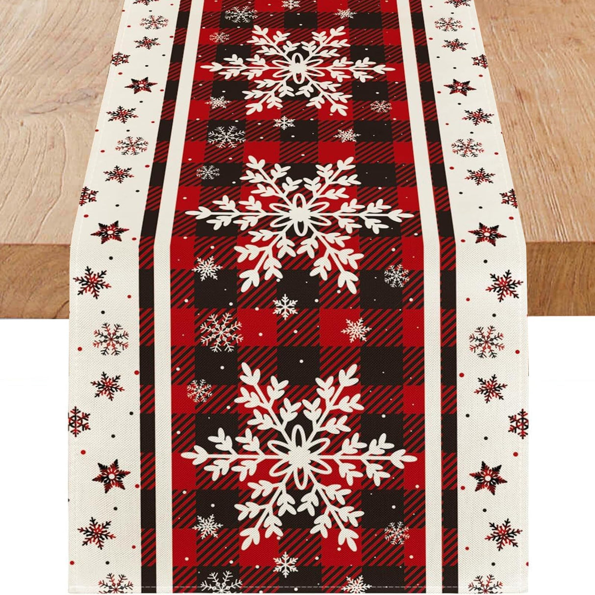 Niviy Snowflakes Christmas Table Runner with Buffalo Plaid, Winter Xmas Holiday Kitchen Dining Table Decoration for Indoor Outdoor Home Party Decor 13 x 72 Niviy