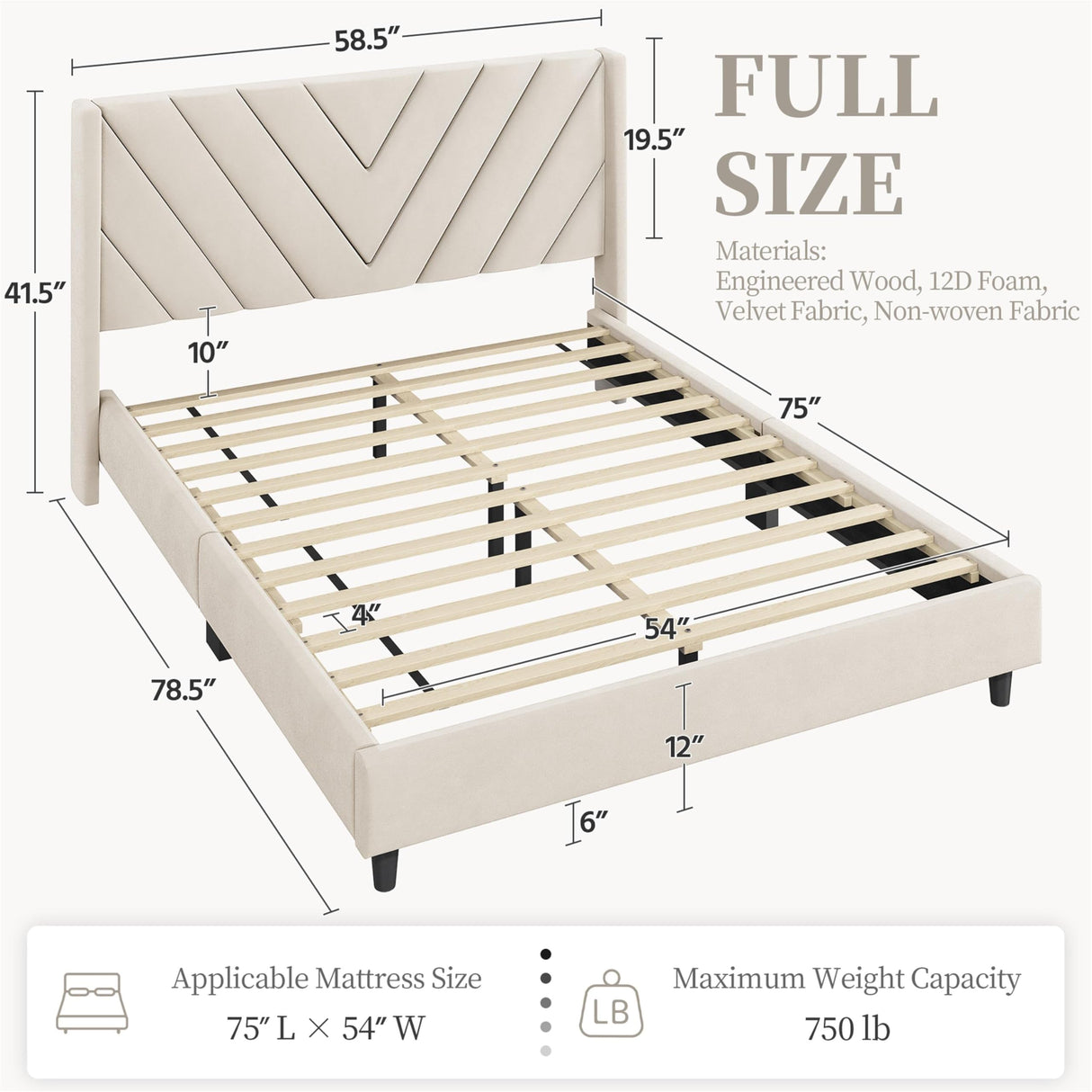 Yaheetech Full Bed Frame Upholstered Platform Bed with Wing Side Tufted Headboard/Sturdy Wooden Slat Support/No Box Spring Needed/Mattress Foundation,Beige Full Bed Yaheetech