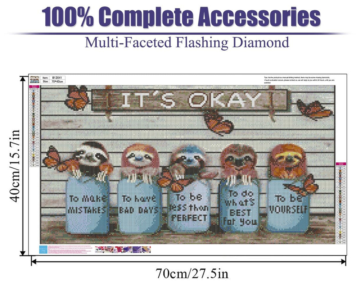 BOHADIY Inspirational Diamond Painting Kits for Adults 5D Diamond Art Kits for Adults, Sloth Large Size 16x27.5 Inch DIY Full Drill Paintings with Diamonds Gem Art Crafts for Home Wall Decor BOHADIY
