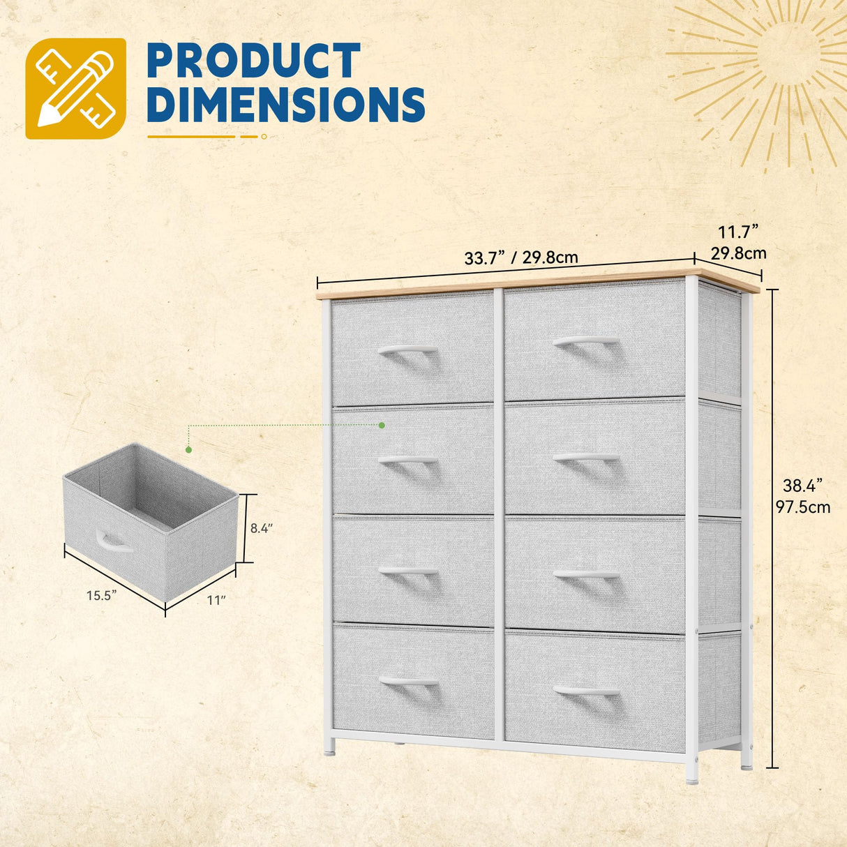 DWVO Fabric Dresser for Room, Tall Storage 8 Drawers, Black Dresser & Chest of Drawers, Storage Drawer Organizer for Closet, Living Room DWVO