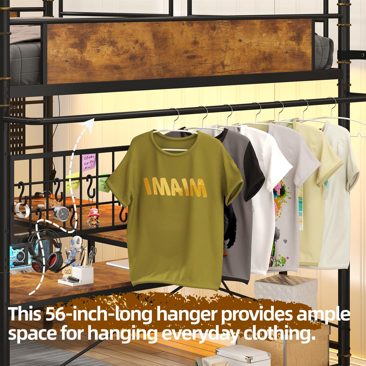 Full Size Loft Bed with U-Shaped Desk, Industrial Heavy Duty Full Loft Bed Frame with Pegboard & Mesh Shelf, RGB Lights, Bunk Loft Beds with Power Outlet, 3 Storage Drawers, Safety Guard & Ladder CSZZD