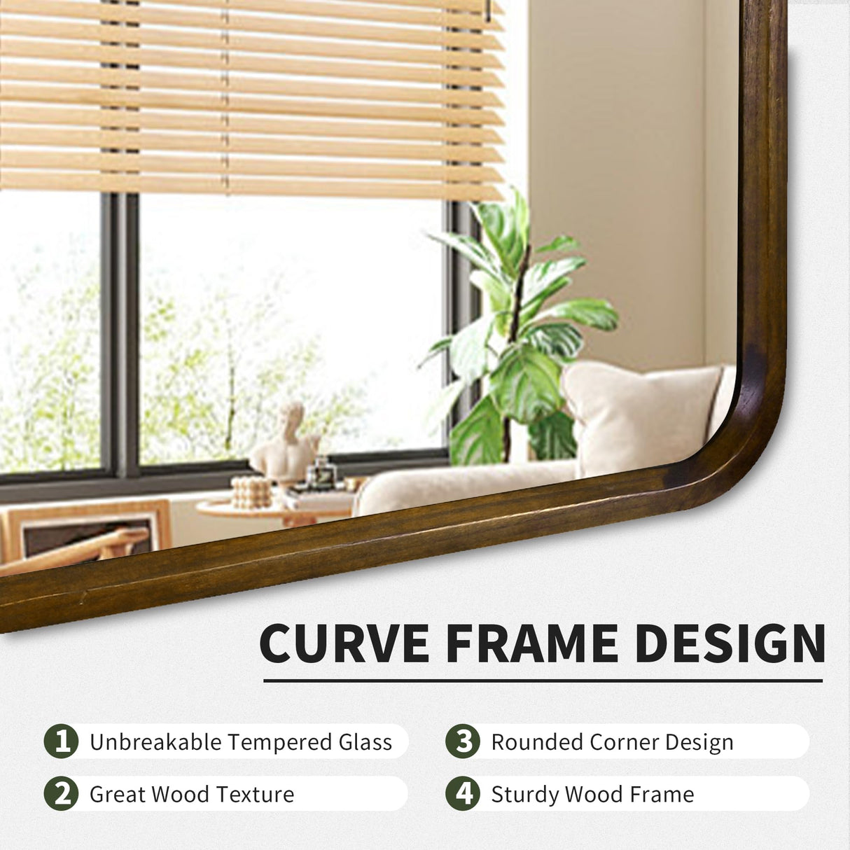 Wood Bathroom Mirror for Wall,Brown Rectangle 24 x 36 inch Hanging Vanity Tempered Mirrors with Rounded Corner for Living Room,Bedroom,Entryway (Walnut, 24x36 Inch) CULER