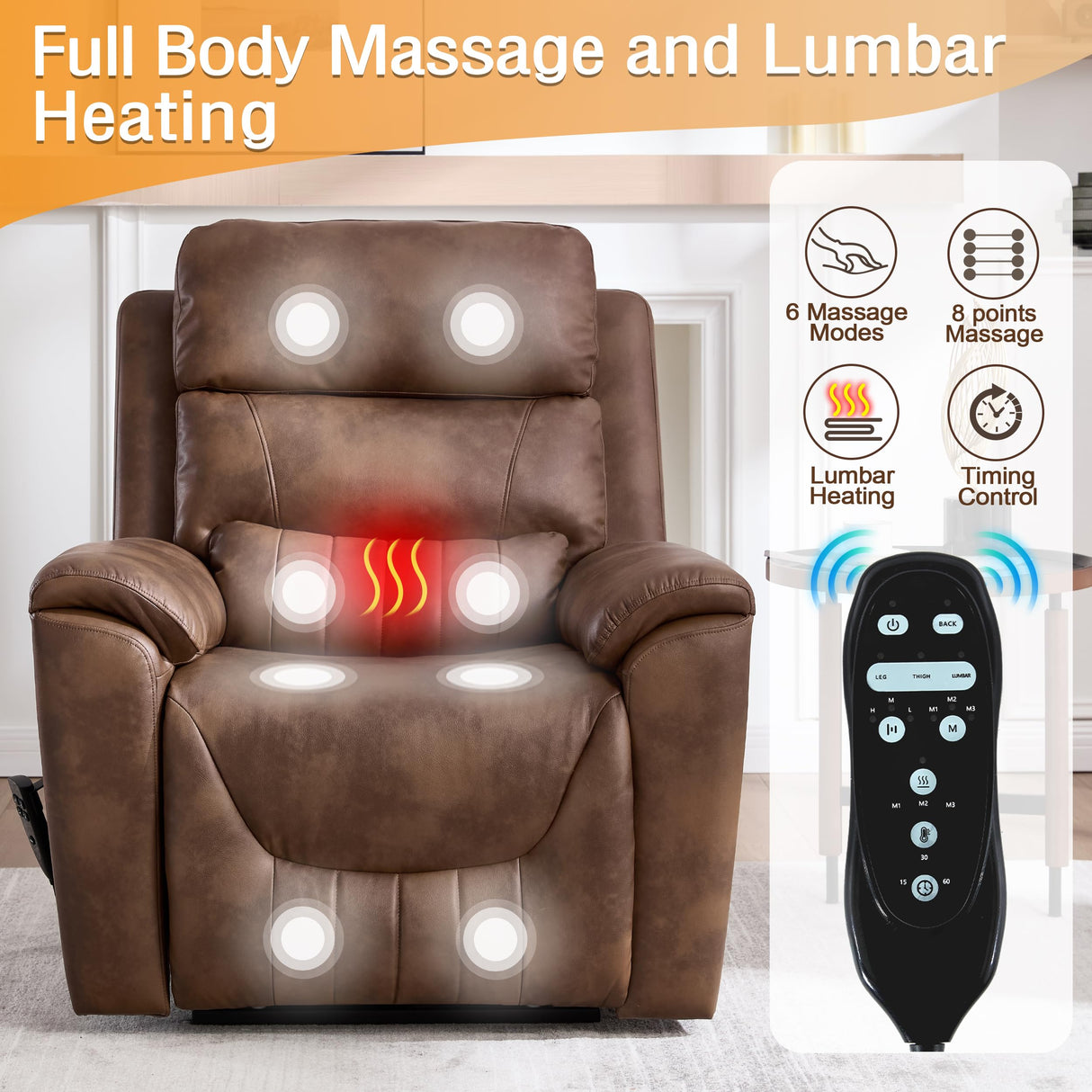 Trustyue Dual Motor Power Lift Recliner Chair with Lay Flat, Full-Body Vibration & Lumbar Heating - Lift Assist Chair for Elderly, Electric Recliner with Massage and Heat, Easy Assembly Brown Trustyue