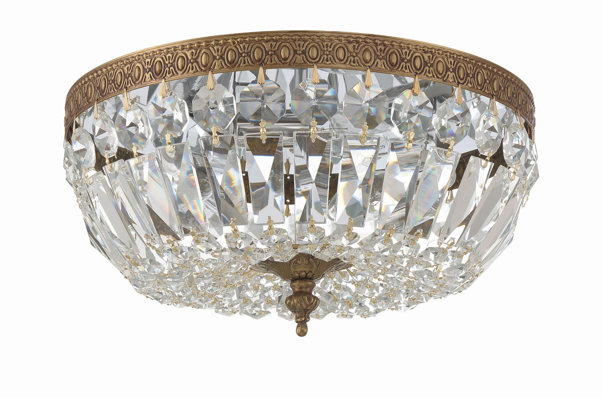 Crystorama 3 Light Clear Italian Crystal Olde Brass Flush Mount Crystorama