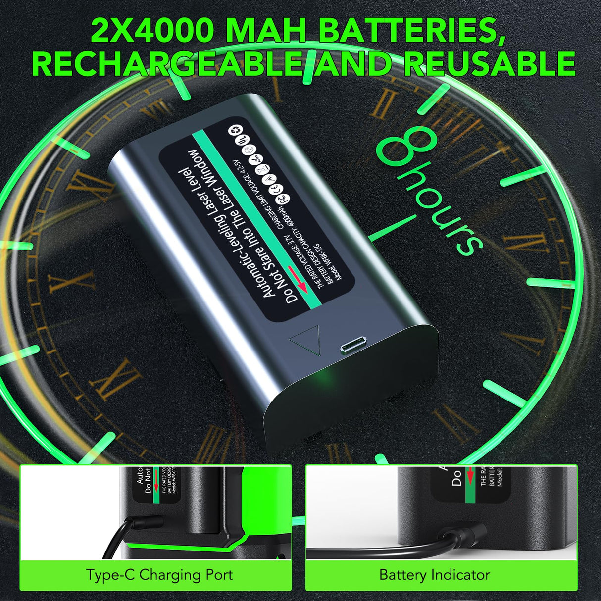 FELLAT Laser Level, 4x360° Self Leveling Green Cross Line Laser for Construction and Picture Hanging with Rechargeable battery, Remote Controller, Magnetic Rotating Stand FELLAT