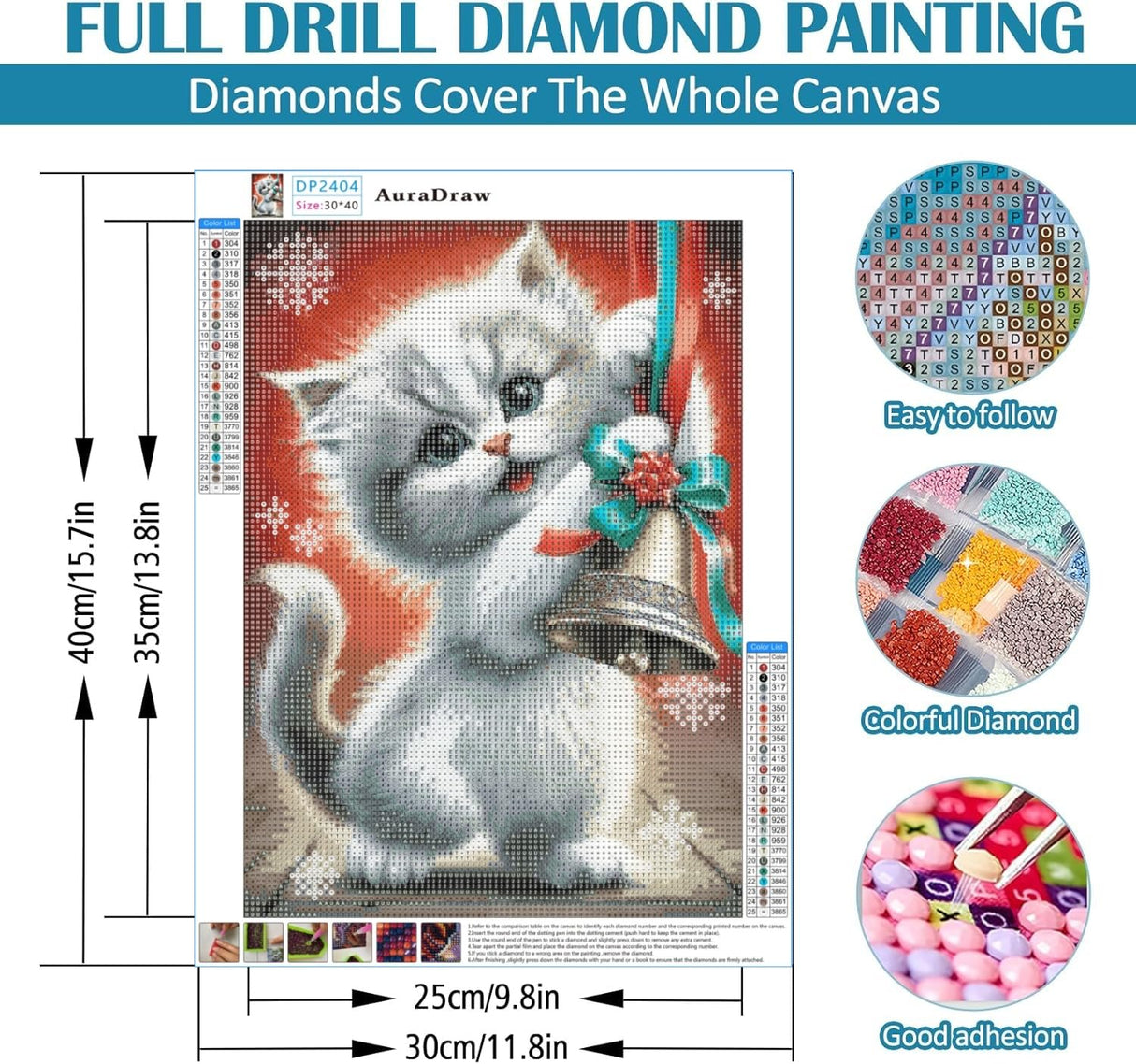 Christmas Diamond Art Kits for Adults - Cat 5D Diamond Painting Kits for Adults Beginners, DIY Full Round Drill Diamonds Dot Gem Art Kits for Adult,Home Wall Decor 12x 16 Inch WoodArtSupply