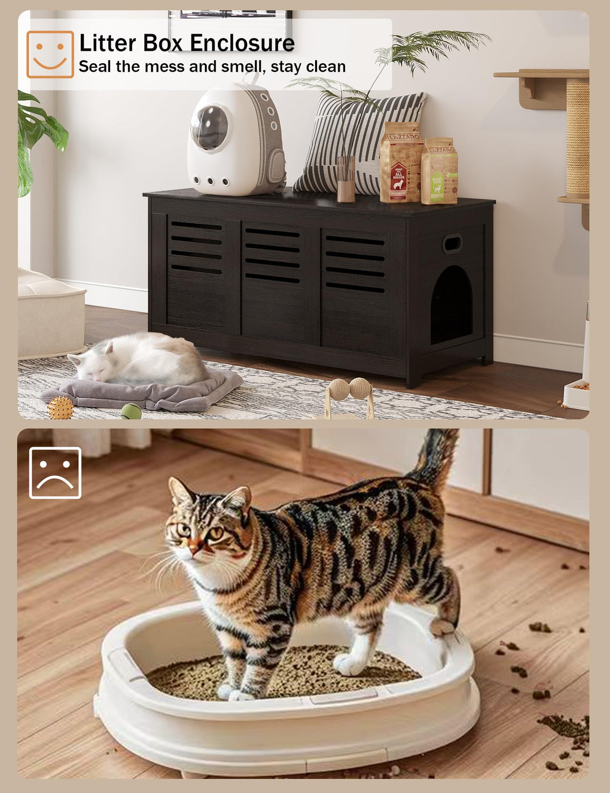 DINZI LVJ Litter Box Enclosure, Flip Top Litter Box Furniture, Hidden Cat Washroom, Wooden Cat House, End Table, 39.4" L x 19.7" W x 19.7" H, Good Ventilation, Easy to Assemble, Espresso DINZI LVJ
