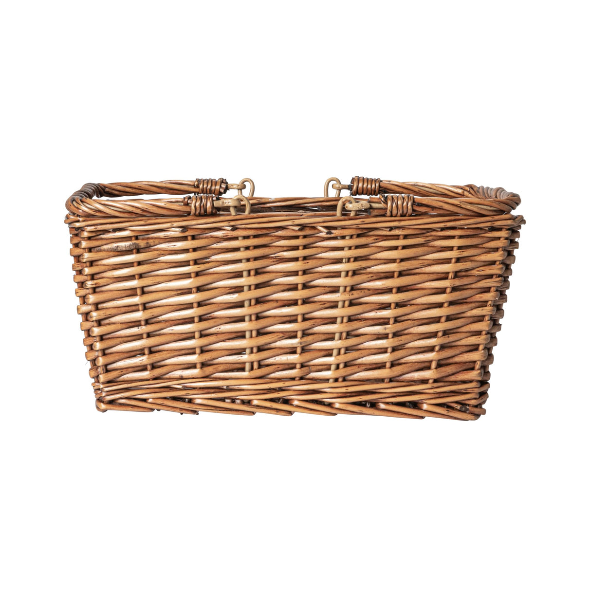 Household Essentials Woven Market Basket, Handwoven Willow Weave, Stylish Handles with Durable Metal Anchors, Classic and Versatile, Attractive, Spacious, Lightweight, Brown Stain Household Essentials