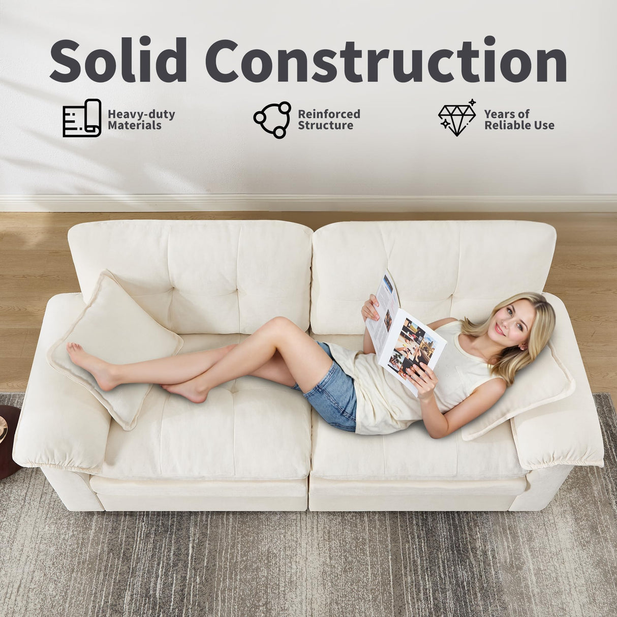 84" Loveseat Sofa, Modern Couches for Living Room,Double-Layer Cushion Cloud Couch with Deep Seat,Super Comfy Chenille Sofas,Sturdy Frame, Easy Assembly for Bedroom, Apartment, Office, Beige Opiesit