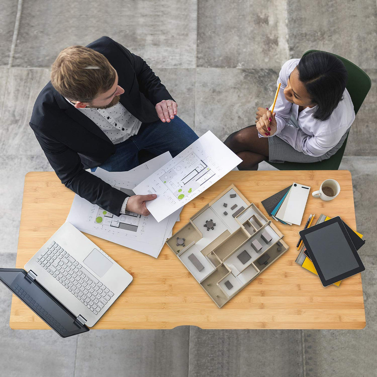 Nnewvante Writing Computer Desk 46" Bamboo Home Office Table with 2 Drawers, Modern Furniture Simple Study Makeup Workstation Nnewvante