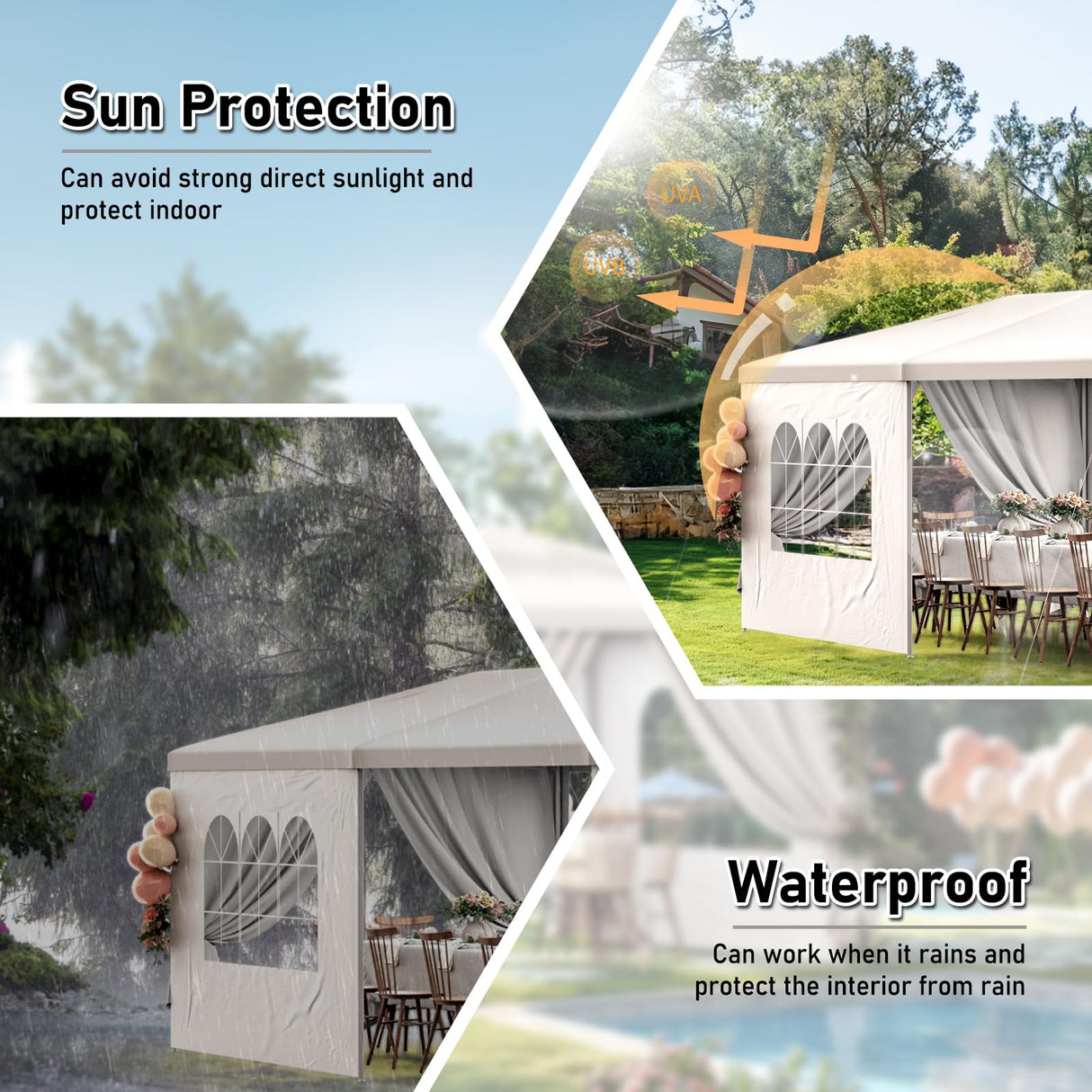 White Party Tent 10x30 Outdoor Canopy Tents for Parties Heavy Duty Patio Gazebo Shelter with 5 Removable Sidewalls Wedding BBQ Events Tent for Birthday Graduation Backyard Garden DOINUO