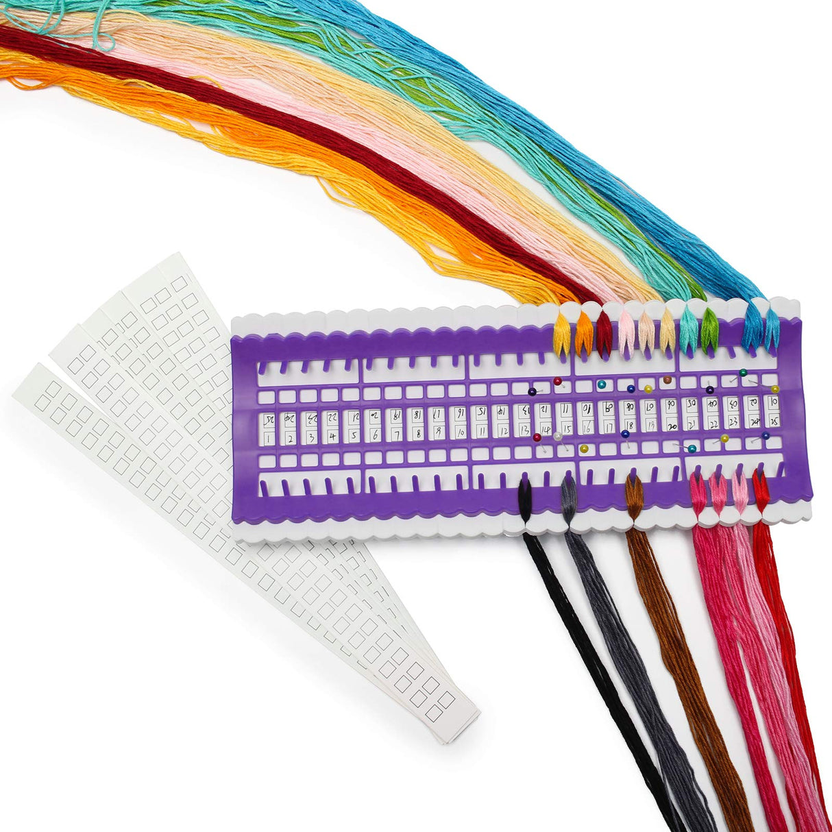 50 Positions Floss Organizer Embroidery Shelf, Luxiv Thread Organizers for Cross Stitch Embroidery Thread Holder with 15Pcs Replaceable Paper Card Sewing Needle, Embroidery Floss Organizer Luxiv