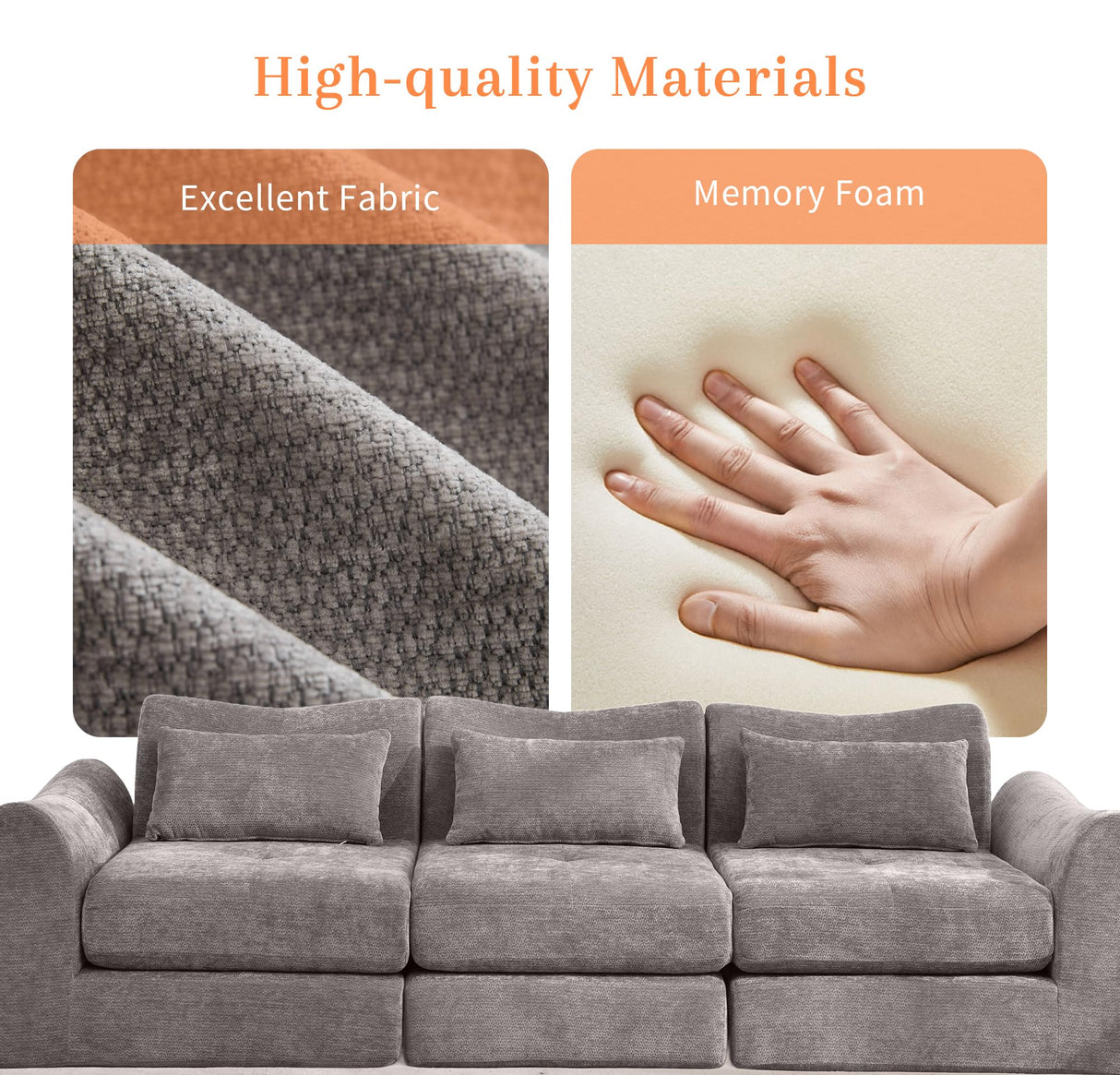 MAXMAXX 102" Cloud Sofa, 4-in-1 Folding Sofa Bed, Floor-Standing Boneless Couch, Futon Sofa Bed for Living Room, Bedroom and Entertainment Room(Gray) MAXMXX