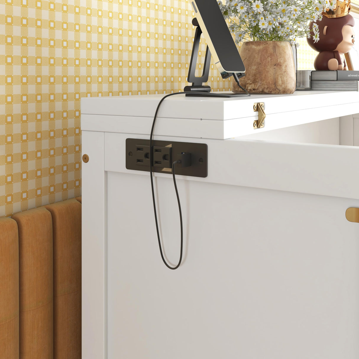 KEIKI Full Size Cabinet Murphy Bed with Charging Station, Drawers, Removable Shelves, Multiple Storage Foldable Hideaway Wall Murphy Bed Frame, No Box Spring Needed, Easy Assembly, for Bedroom, White KEIKI