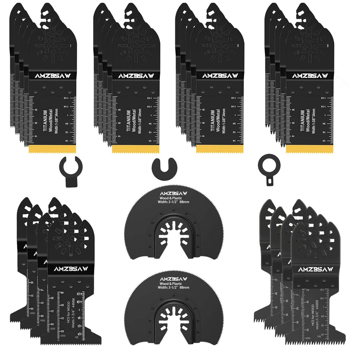 AMZBSAW 30 PCS Oscillating Tool Blades, 6 Types Oscillating Saw Blades for Metal Nails and Wood Plastic, Professional Multi Tool Blades Kits Fit Bosch Dewalt Ryobi Milwaukee AMZBSAW