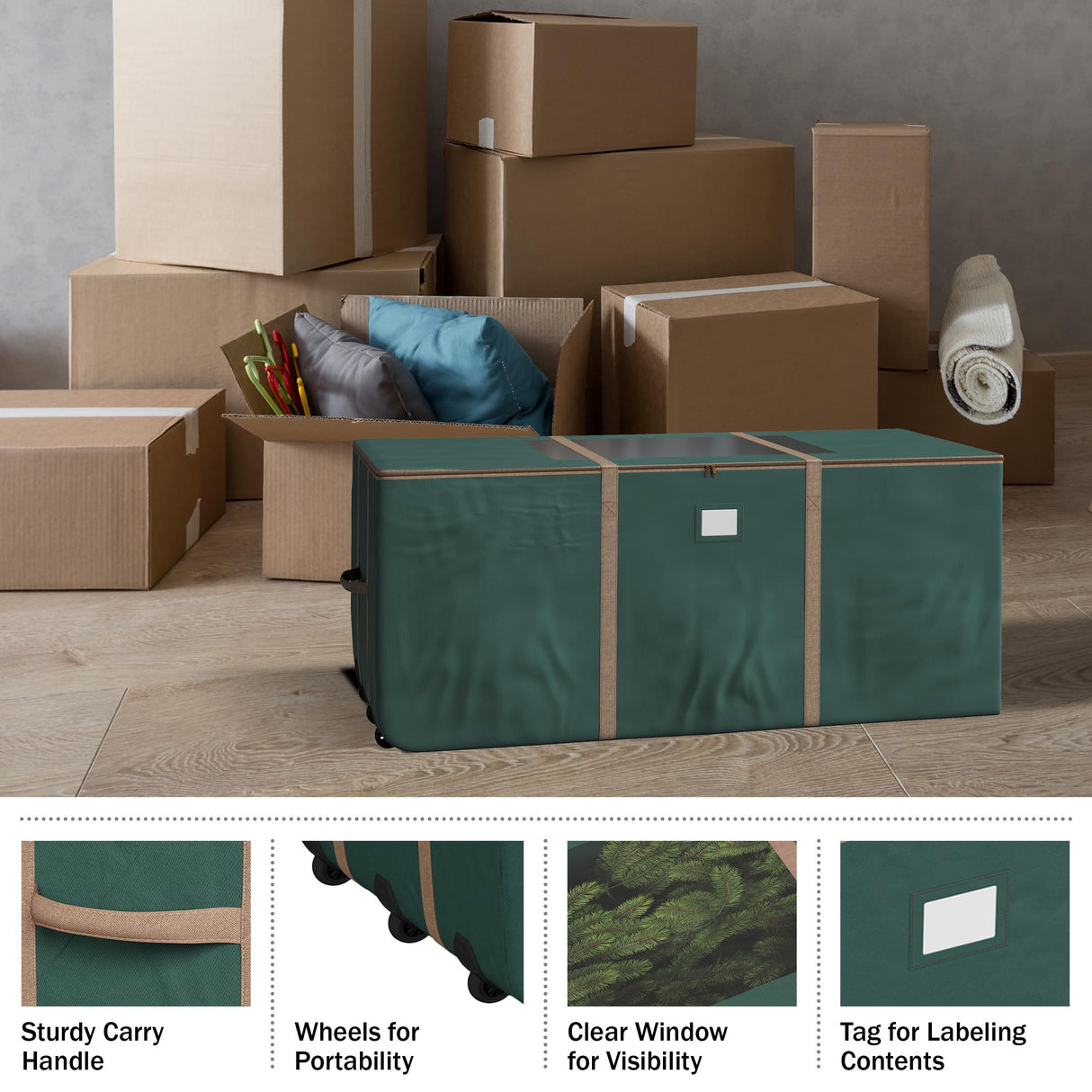 Rolling Christmas Tree Storage Bag - Heavy-Duty Storage Bags for 12FT Artificial Trees, Seasonal Décor, Packing, Moving, and More by Elf Stor (Green) Elf Stor