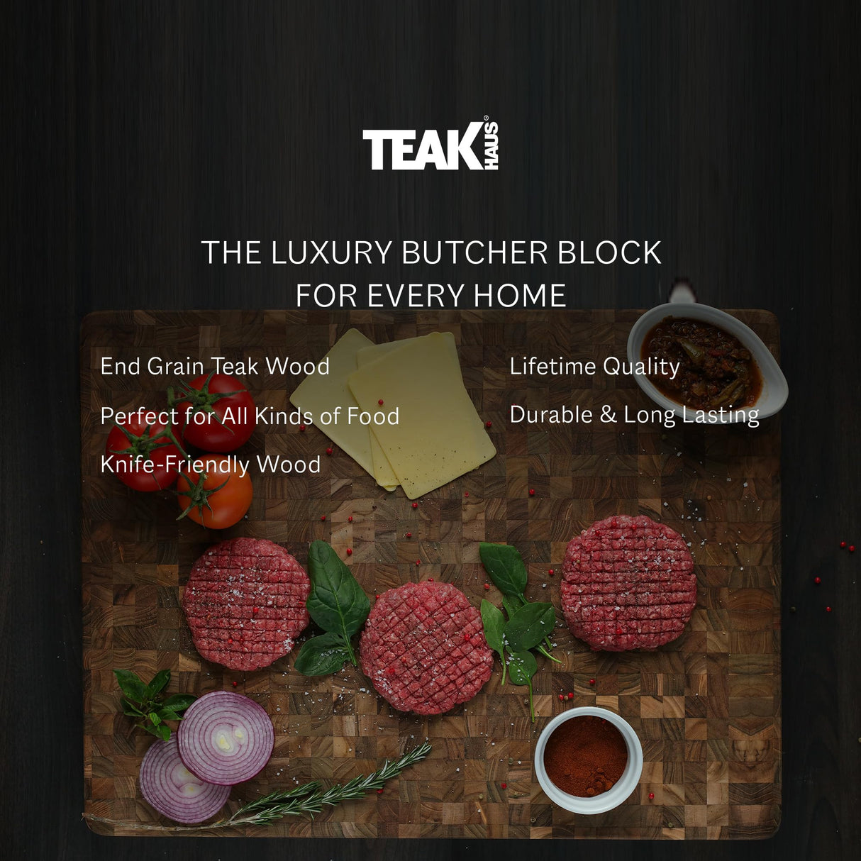 Teakhaus Butcher Block Cutting Board - Large Wooden Cutting Board - Teak End Grain Wood - Knife Friendly - FSC Certified Teakhaus