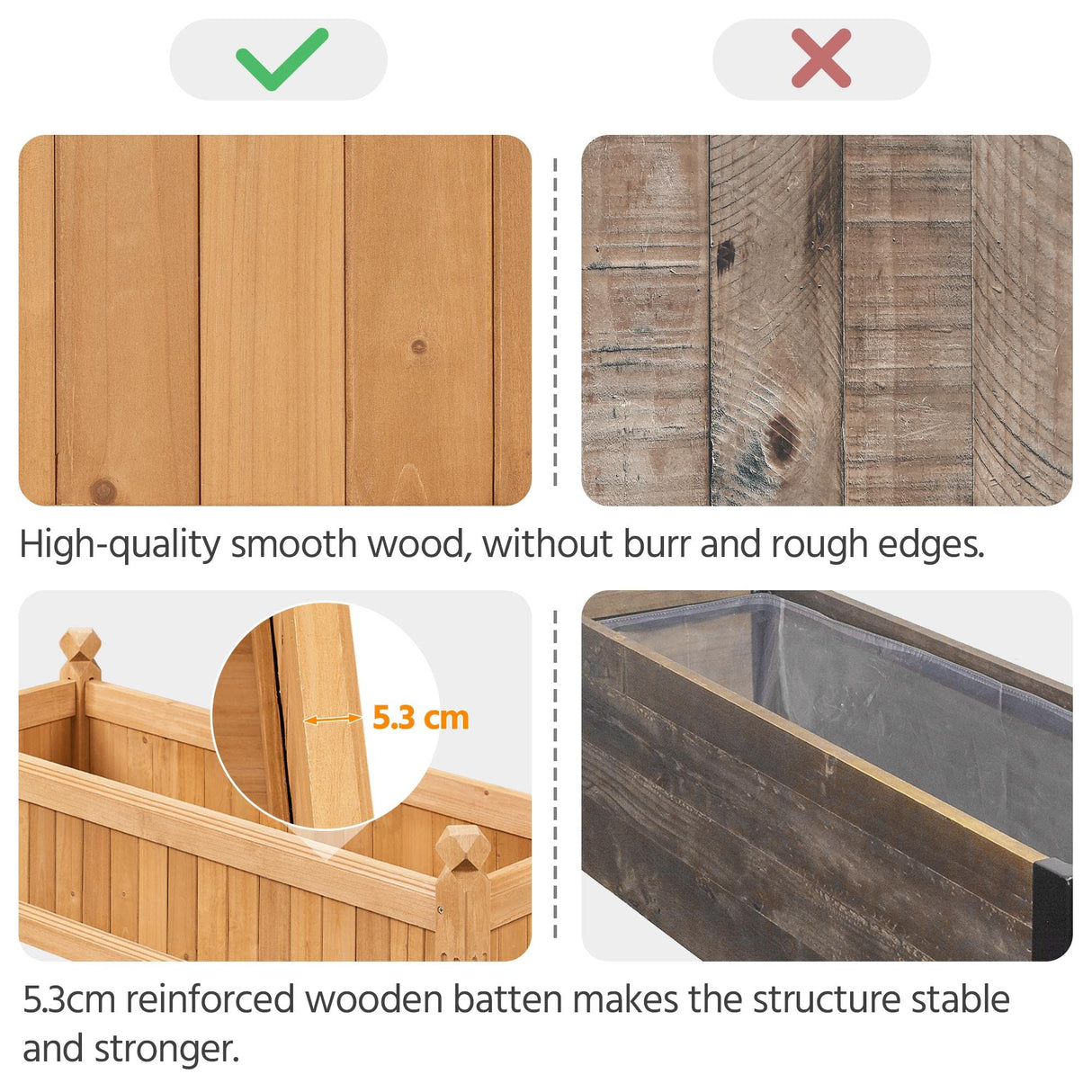 Yaheetech 43.5″ L × 16″ W × 14″ H Wooden Raised Garden Bed, Horticulture Rectangular Garden Planter Outdoor, Raised Planter Box for Patio/Yard/Greenhouse Vegetable/Flower/Herbs, Light Brown,2pcs Yaheetech