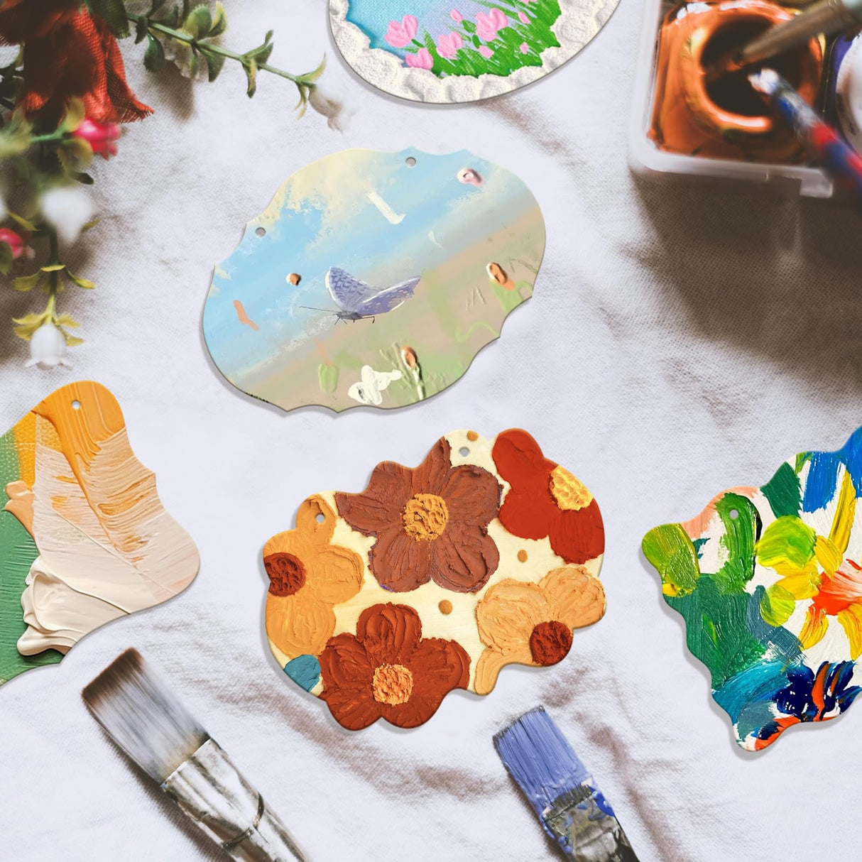 FSWCCK 24 Pieces Unfinished Hanging Wood Sign Blank with Ropes, Rectangle Blank Wood Sign Plain Hanging Craft Door Signs Wall Art Farmhouse Wooden Sign for Door Wall Art Decoration (6 Style) FSWCCK