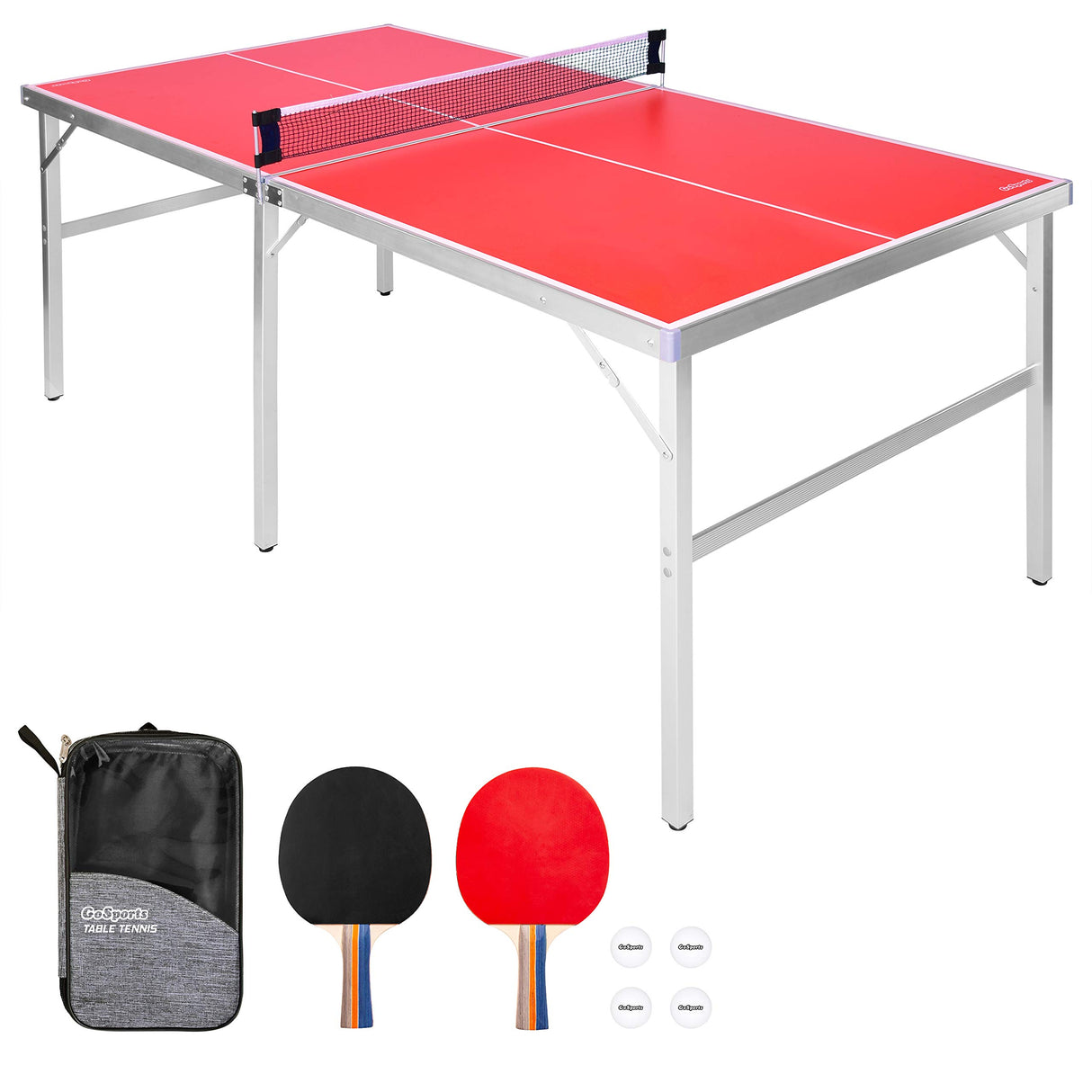GoSports 6 ft x 3 ft Mid-size Table Tennis Game Set - Indoor / Outdoor Portable Table Tennis Game with Net, 2 Table Tennis Paddles and 4 Balls GoSports