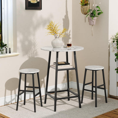 MAHANCRIS Round Bar Table, 37.4" High Pub Top Table with Footrest, 2-Tier Counter Height Cocktail Tables with Storage, Bistro Table for Small Spaces, Easy to Assemble, Marble and Black BTHM12501