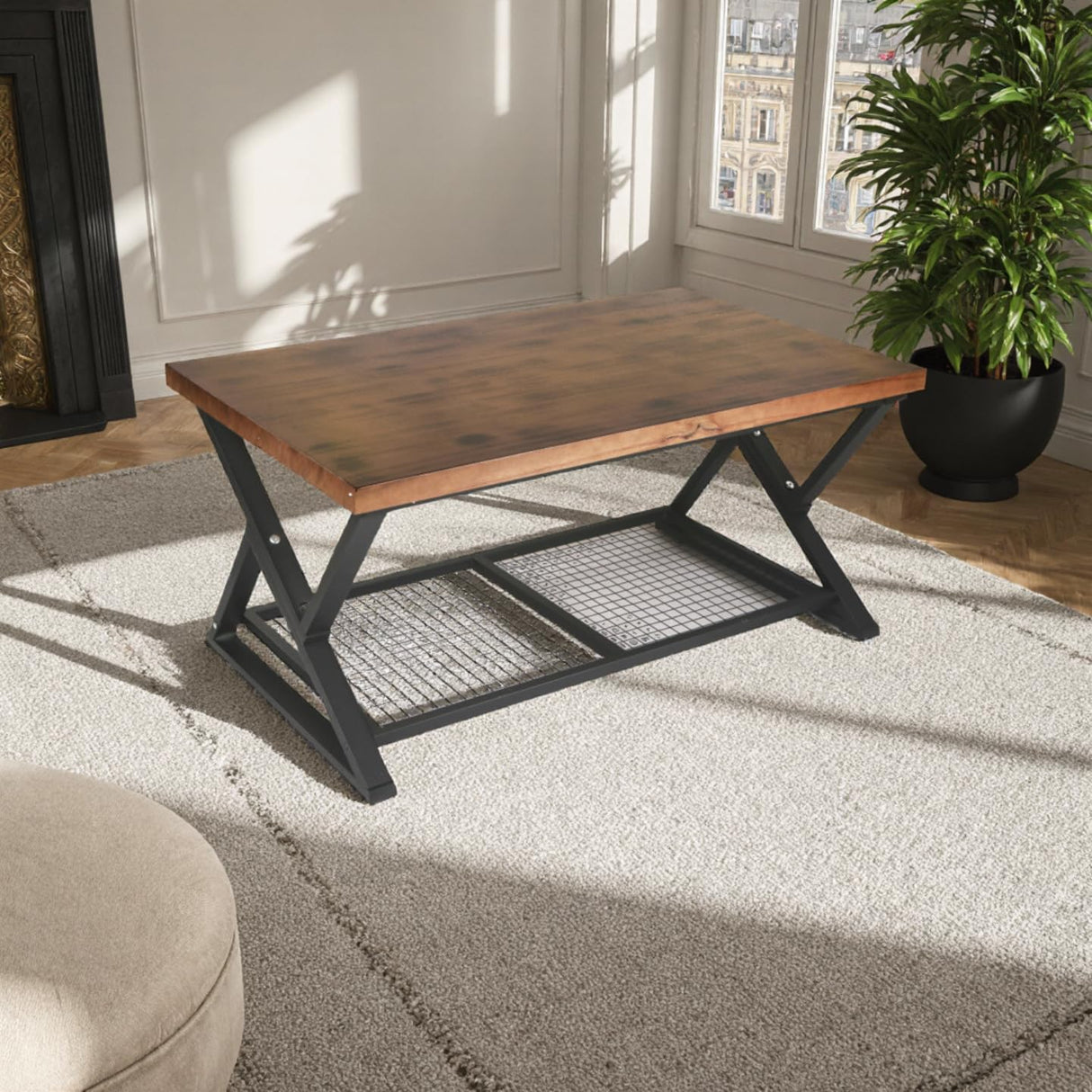 EASYSOUL Solid Wood Coffee Tables for Living Room, Farmhouse Coffee Table with Storage Shelf, 2-Tier Rustic Mid Century Coffee Table, 47.24 Inch Rectangle Center Table (Brow, 47.24") EASYSOUL