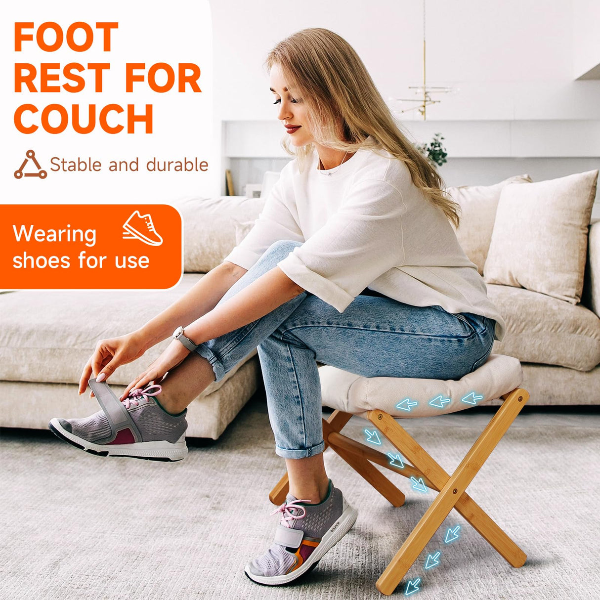 TYYIHUA Folding Foot Stool,Small Ottoman Foot Rest for Couch,Wooden Footstool,Change Shoes Bench,Modern X Ottoman Chair for Living Room, Entryway, Children Room, Bedroom,Caravaning TYYIHUA