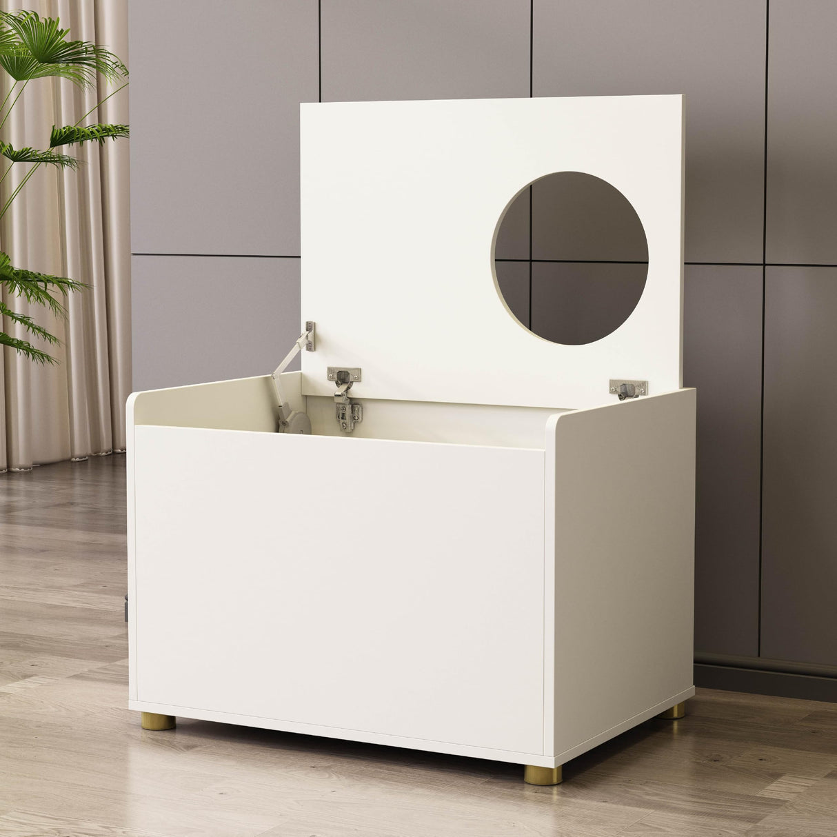 Amunrbrek Top Entry Litter Box Enclosure, Modern Flip Top Litter Box Furniture with Cat Scratch Mat, Side Table (White) amunrbrek