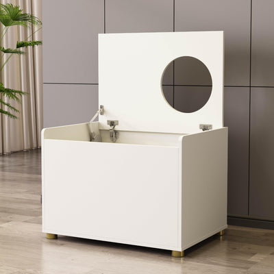 Amunrbrek Top Entry Litter Box Enclosure, Modern Flip Top Litter Box Furniture with Cat Scratch Mat, Side Table (White)