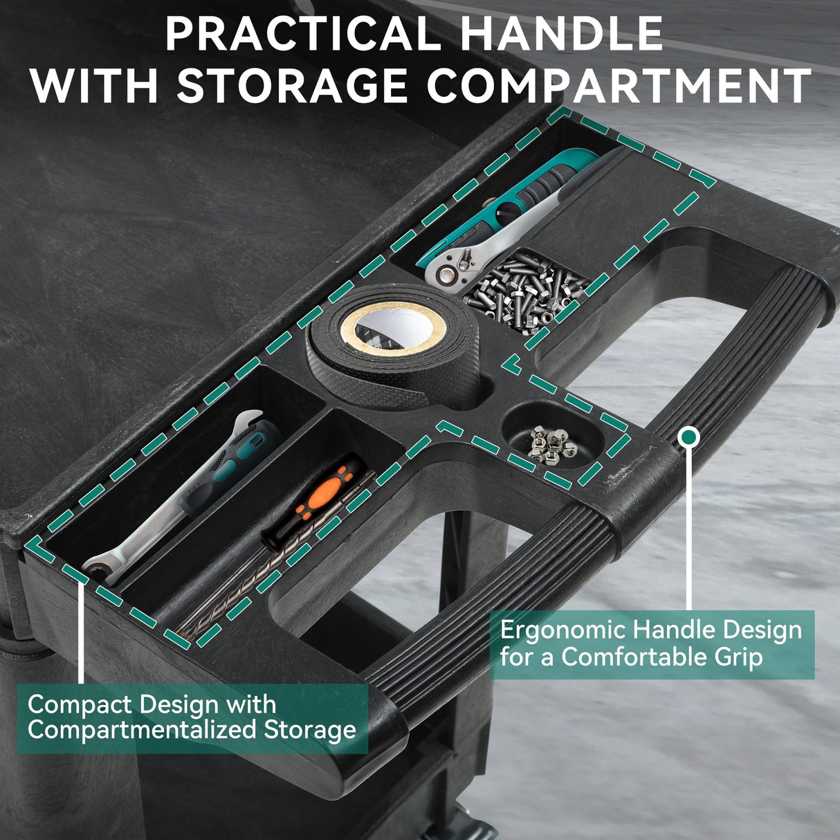 YITAHOME Utility Cart on Wheels, 550 lbs Capacity Service Cart, 40 x 17 Inch Rolling Work Carts, 2 Shelf Heavy Duty Plastic Cart Suitable for Warehouse, Garage, School & Office, Cleaning, Black YITAHOME