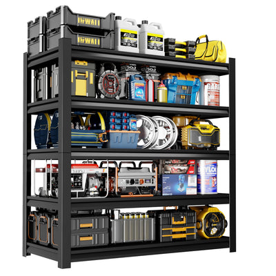 Welfiya 59" W Garage Shelving,5-Tier Heavy Duty Shelving Unit,3000LBS Adjustable Metal Storage Shelves,Storage Rack Units for Industrie,Shed,Warehouse,Basement,Black,59" W x 20" D x 72" H