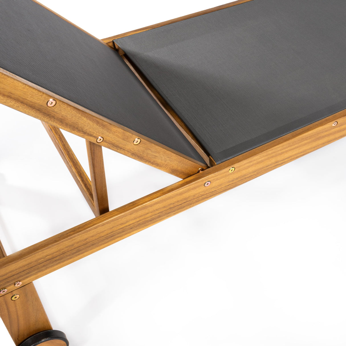 JONATHAN Y LNG1100A-2SET Trabuco Coastal Modern Acacia Wood Mesh 3-Position Outdoor Chaise Lounge Set with Side Table Transitional, Classic, Minimalist, Traditional, Contemporary, Dark Gray/Teak Brown JONATHAN Y