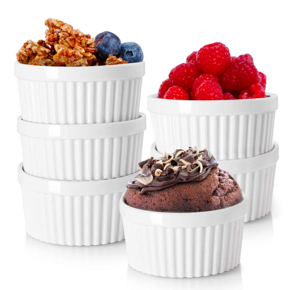 Nuwave Ceramic Ramekins 4oz Set of 6, Classic Elegant Style Ramekins for Baking Souffles, Creme Brulées, Custards, Puddings, Oven, Microwave & Dishwasher-Safe, Ivory White Nuwave
