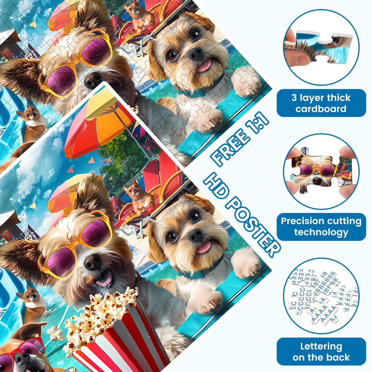 300 Piece Jigsaw Puzzle for Adults, Fun at The Amusement Park Dog Puzzles, Funny Puppy Jigsaw Puzzles, Animal Pet Lover Challenging Puzzles for Friends Family Activity Game Nights Gifts VOLUVOLU