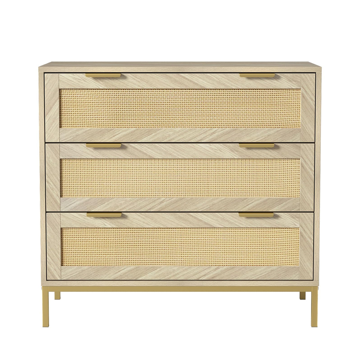 Anmytek 3 Drawer Dresser for Bedroom with Natural Rattan,Closet Dressers Chest of Drawers for Bedroom,Farmhouse Wood Large Nightstand with Storage Versatile Bedside Table for Bedroom Anmytek