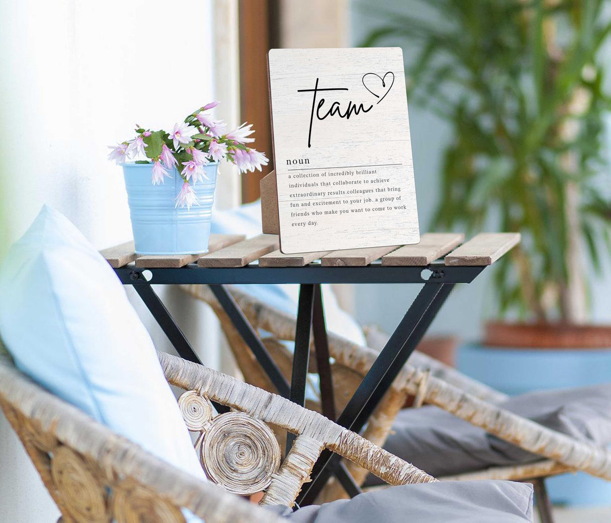 Team Definition Farmhouse Wood Sign with Stand for Women's and Men's Desk - Inspirational and Positive Office Decor with Rustic Charm and Encouragement for Home or Office Shelf NODROY