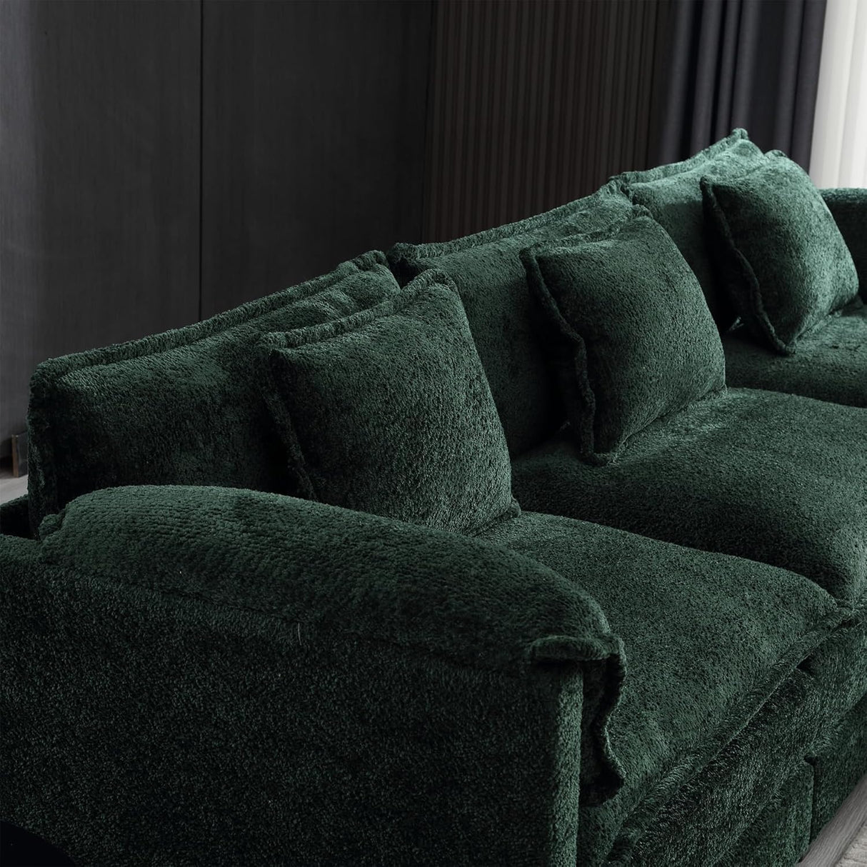 ZEIINPA L Shaped Sectional Sofa Cloud Couch for Living Room, 112" Chenille Comfy Boucle Modular Sleeper Sofa, Modern Upholstery Sofa with Ottoman & Memory Foam, Emerald Green ZEIINPA