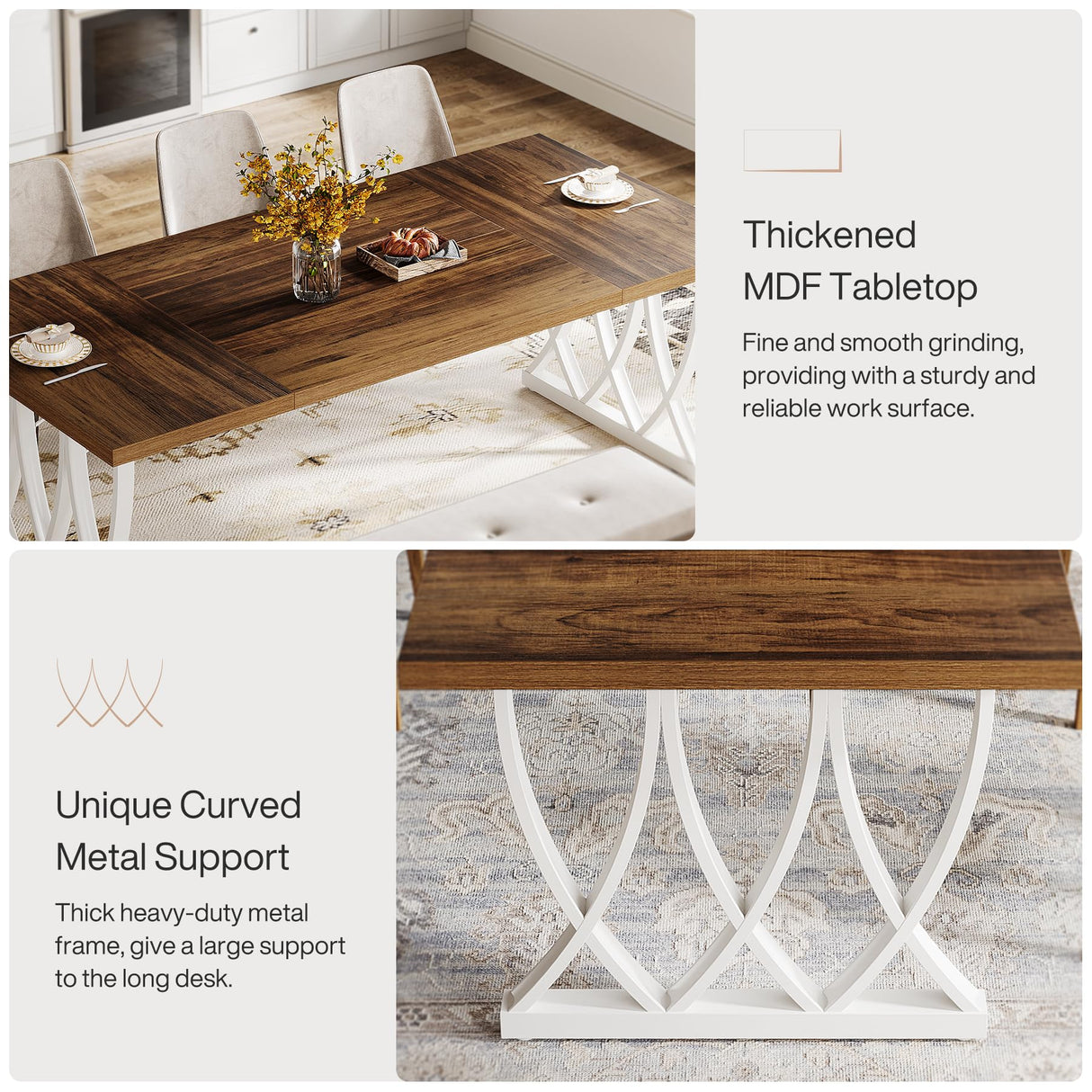 Tribesigns Dining Table for 6-8 People, 70.86-Inch Rectangle Wood Kitchen Table, Dinner Table with Heavy Duty Metal Frame for Kitchen, Living Room (Retro Brown & White, Without Chair) Tribesigns