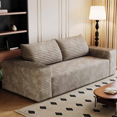 63" Corduroy Couch in a Box, Cloud Loveseat Sofa with 2 Cushions, Boneless Couches for Living Room Bedroom Small Space, Compressed, Deep Seat, Memory Foam, No Assembly (Camel, 63")