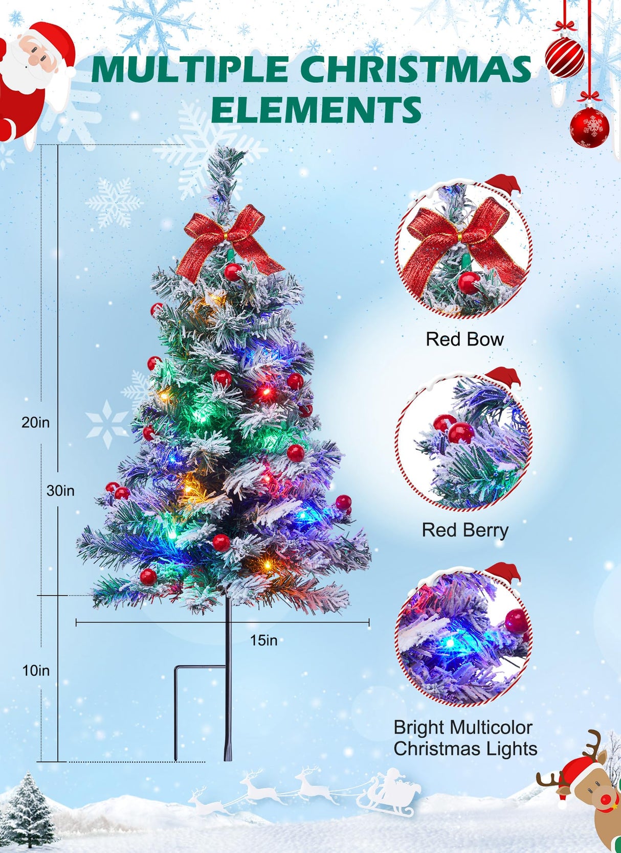 Pathway Christmas Tree, 4 Packs Each 2.5 Ft Snow Flocked Outdoor Xmas Tree Christmas Outdoor Decorations Yard Sidewalk Driveway Walkway Grave Cemetery Christmas Trees Brightown