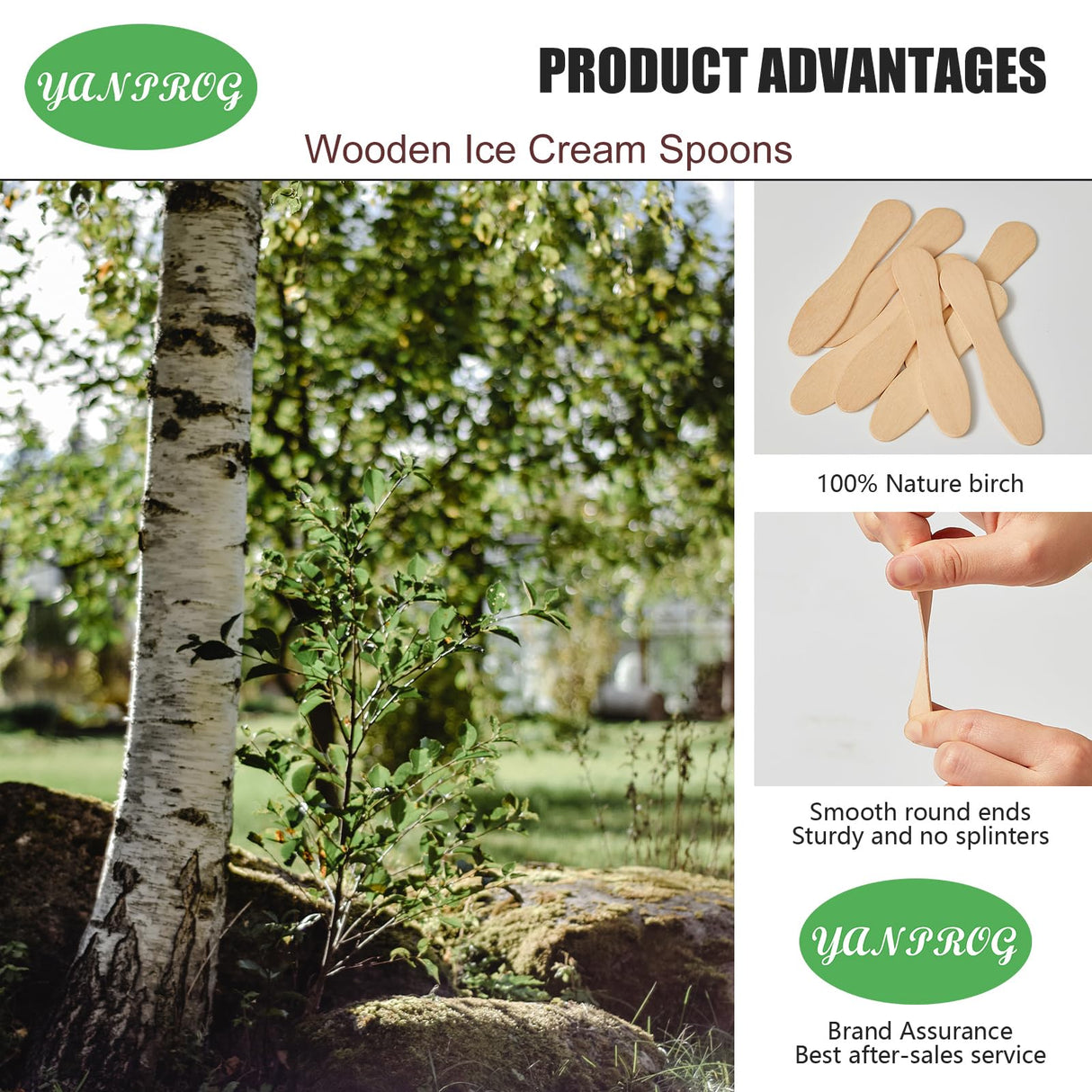 YANPROG Mini Wooden Spoons Small Tasting Spoons 3" Ice Cream Spoons 100Pcs, Natural Birch Biodegradable Compostable Wooden Cutlery for Parties, Weddings, Camping YANPROG