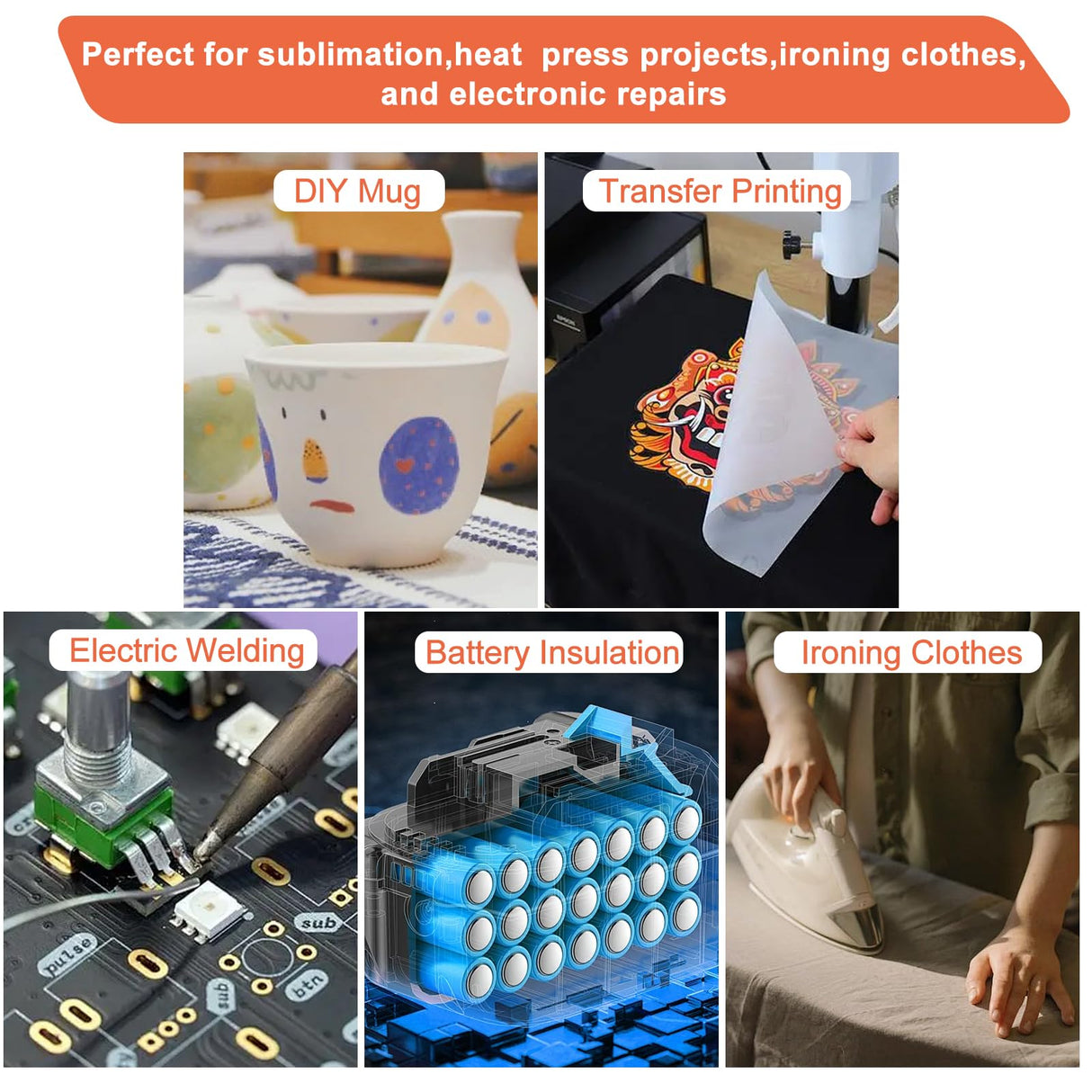 Premium Heat Tape, 2 Rolls Heat Resistant Tape, 108ft (10mm x 33m) Heat Tape for Sublimation & Heat Transfer Tape, No Residue, Perfect for Heat Press, Electronics, Soldering, and Circuit Boards EARLEAS